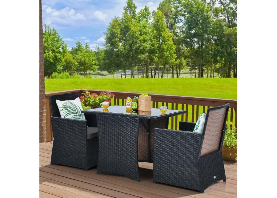 3 Pieces Patio Rattan Furniture Set with Cushion and Sofa Armrest