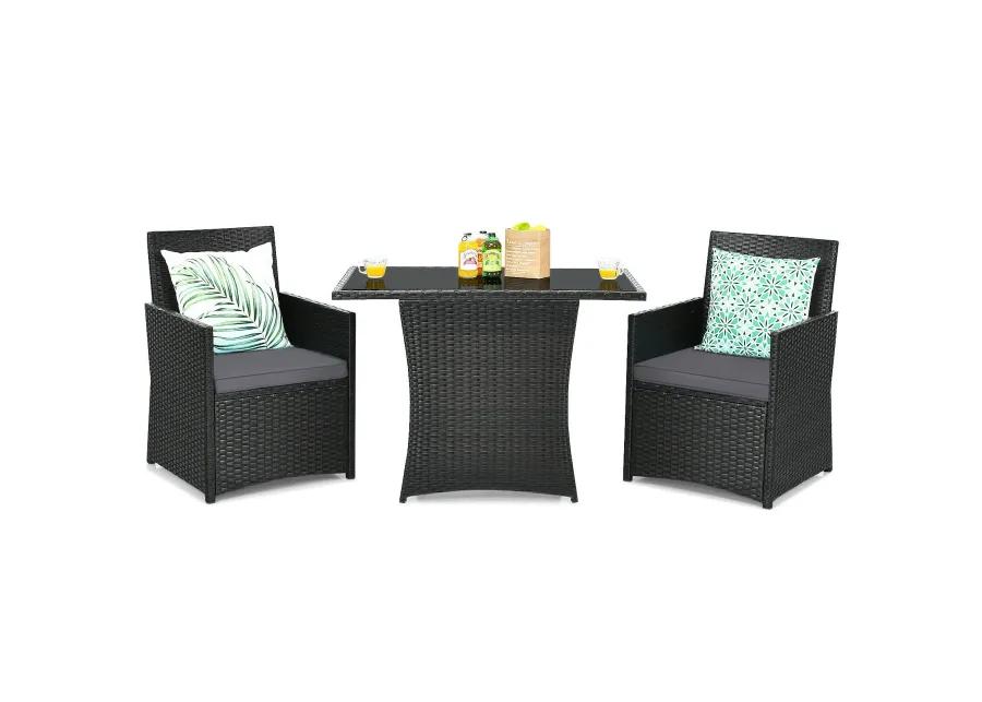 3 Pieces Patio Rattan Furniture Set with Cushion and Sofa Armrest