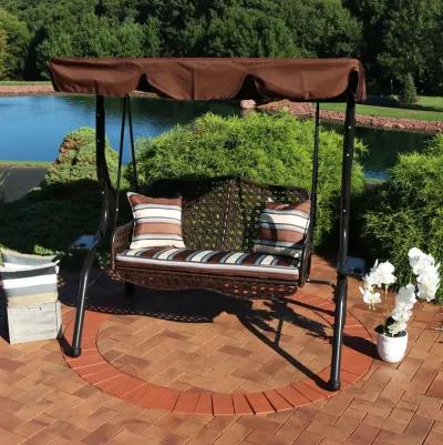 Sunnydaze 2-Person Steel Patio Swing Bench with Canopy/Cushion - Brown