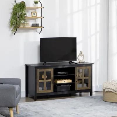 Black TV Console: 55" Farmhouse Stand with Shelves & Doors