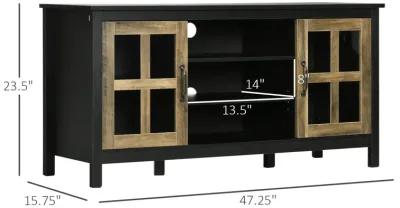 Black TV Console: 55" Farmhouse Stand with Shelves & Doors