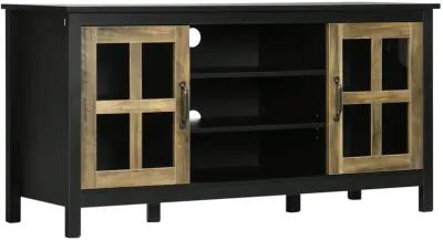 Black TV Console: 55" Farmhouse Stand with Shelves & Doors