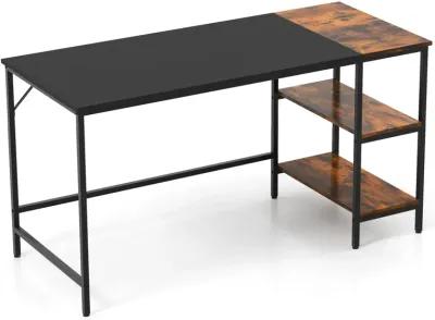 55" Modern Industrial Style Study Writing Desk with 2 Storage Shelves