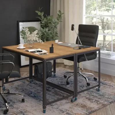 Flash Furniture Livingston Collection Computer Table and Desk in Brown Oak Wood Grain Finish with Metal Wheels