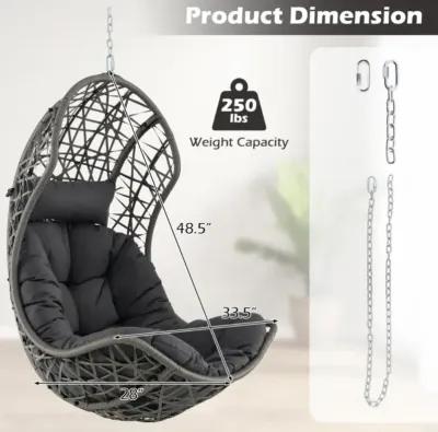 Hivvago Hanging Egg Chair PE Rattan Swing Hammock Chair with Soft Pillow and Cushion-Gray