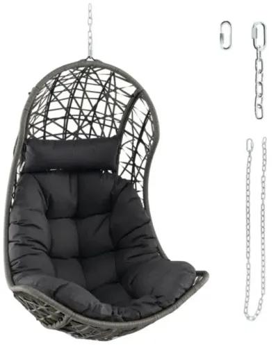 Hivvago Hanging Egg Chair PE Rattan Swing Hammock Chair with Soft Pillow and Cushion-Gray