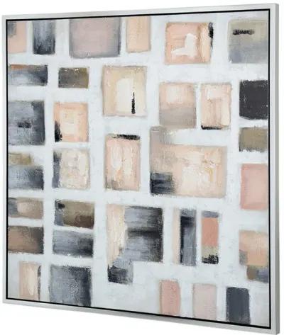 39 x 39 Framed Handpainted Wall Art, Cornerstone Square, Canvas, White Gray - Benzara