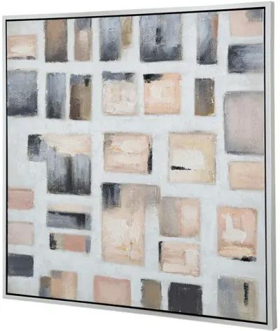 39 x 39 Framed Handpainted Wall Art, Cornerstone Square, Canvas, White Gray - Benzara