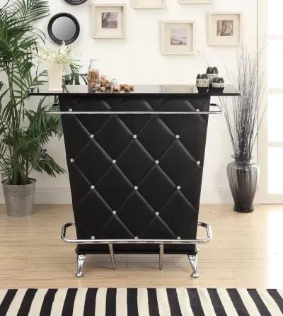 Contemporary Style Leatherette Padded Bar Table With Button Tufting, Black - Benzara