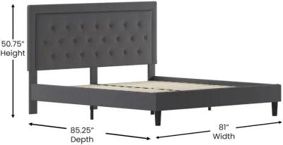 Flash Furniture Roxbury King Size Tufted Upholstered Platform Bed in Dark Gray Fabric