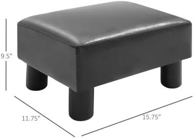 HOMCOM Ottoman Foot Rest, Small Foot Stool with Faux Leather Upholstery, Rectangular Ottoman Footrest with Padded Foam Seat and Plastic Legs, Bright Black