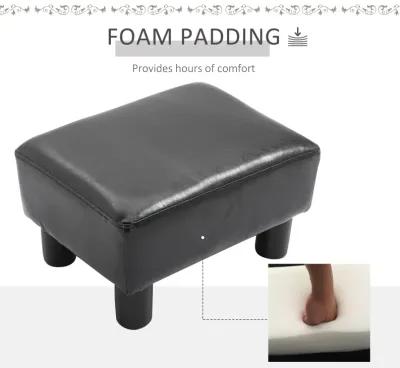 HOMCOM Ottoman Foot Rest, Small Foot Stool with Faux Leather Upholstery, Rectangular Ottoman Footrest with Padded Foam Seat and Plastic Legs, Bright Black