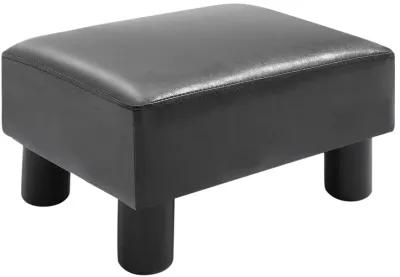 HOMCOM Ottoman Foot Rest, Small Foot Stool with Faux Leather Upholstery, Rectangular Ottoman Footrest with Padded Foam Seat and Plastic Legs, Bright Black