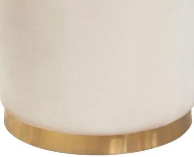 Himo 19 Inch Round Padded Ottoman, Gold Metal Base, Cream Velvet Upholstery - Benzara