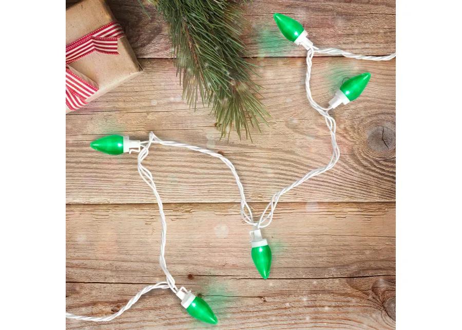 25 Count Green LED C7 Christmas Lights  16 ft White Wire