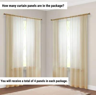 THD Essentials Sheer Voile Window Treatment Rod Pocket Curtain Panels Bedroom, Kitchen, Living Room - Set of 4