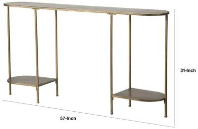 57 Inch Console Table, Oval, Steel Frame, Modern, Bronze Finish-Benzara