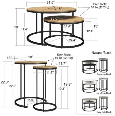 Camdale 4-Piece Nesting Coffee and End Table Bundle, Espresso w/ Black Metal