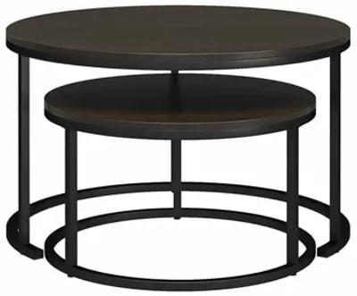 Camdale 4-Piece Nesting Coffee and End Table Bundle, Espresso w/ Black Metal