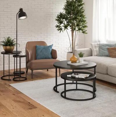 Camdale 4-Piece Nesting Coffee and End Table Bundle, Espresso w/ Black Metal