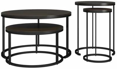 Camdale 4-Piece Nesting Coffee and End Table Bundle, Espresso w/ Black Metal