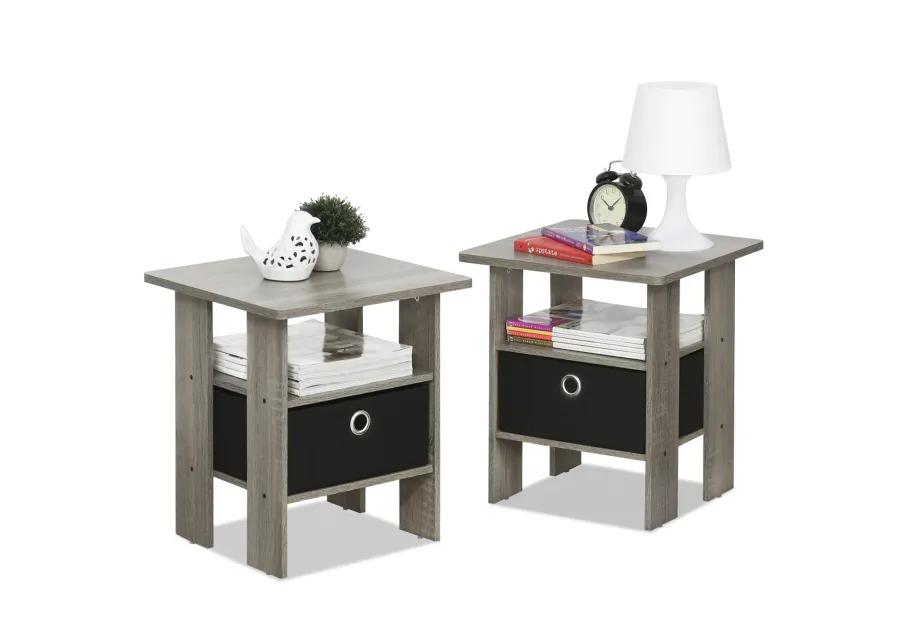 Furinno Andrey Set of 2 End Table / Side Table / Night Stand / Bedside Table with Bin Drawer, French Oak Grey