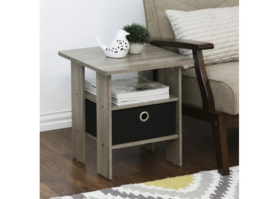 Furinno Andrey Set of 2 End Table / Side Table / Night Stand / Bedside Table with Bin Drawer, French Oak Grey