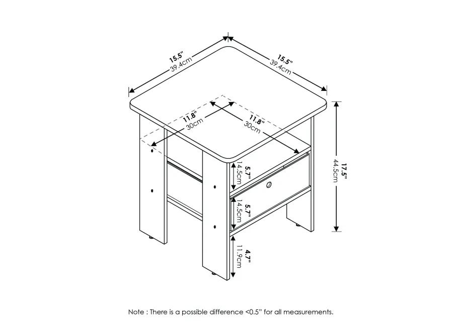 Furinno Andrey Set of 2 End Table / Side Table / Night Stand / Bedside Table with Bin Drawer, French Oak Grey