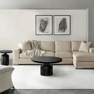 Zoe 30 Inch Round Coffee Table with Pedestal Base, Sleek Modern Silhouette, Matte Black Powder Coated Metal - Benzara