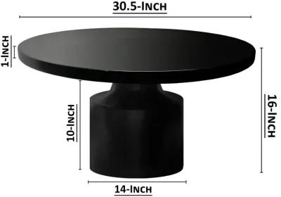 Zoe 30 Inch Round Coffee Table with Pedestal Base, Sleek Modern Silhouette, Matte Black Powder Coated Metal - Benzara