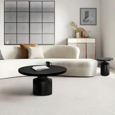 Zoe 30 Inch Round Coffee Table with Pedestal Base, Sleek Modern Silhouette, Matte Black Powder Coated Metal - Benzara