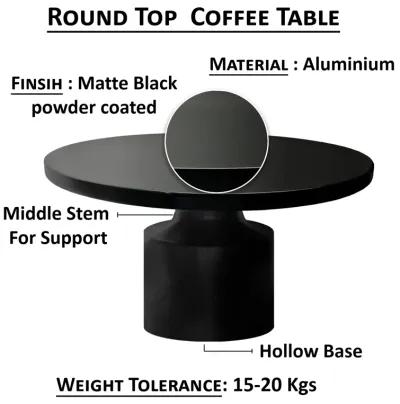 Zoe 30 Inch Round Coffee Table with Pedestal Base, Sleek Modern Silhouette, Matte Black Powder Coated Metal - Benzara