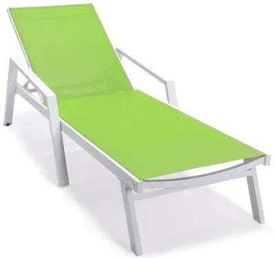 LeisureMod Marlin Patio Chaise Lounge Chair With Armrests in White Aluminum Frame