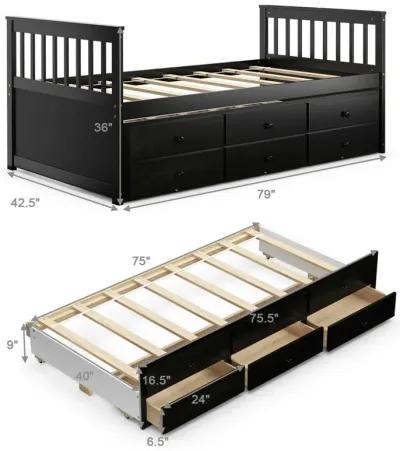 Twin Captain's Bed with Trundle and 3 Storage Drawers