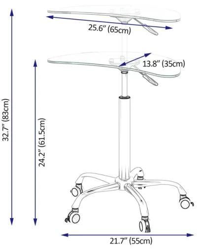 Hivvago Adjustable Height Tempered Glass Table Desk Table with Lockable Wheels