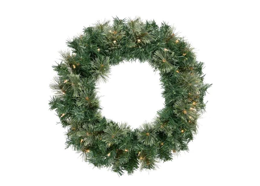 Pre-Lit Oregon Cashmere Pine Artificial Christmas Wreath  24-Inch  Clear Lights