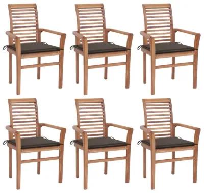 vidaXL Dining Chairs 6 pcs with Taupe Cushions Solid Teak Wood