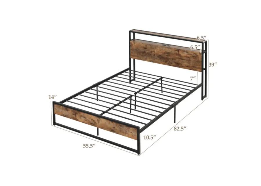 Hivvago Bed Frame with 2-Tier Storage Headboard and Charging Station