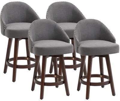 Dark Gray Dining Stools: 26" Linen Fabric Counter-Height Bar Stools