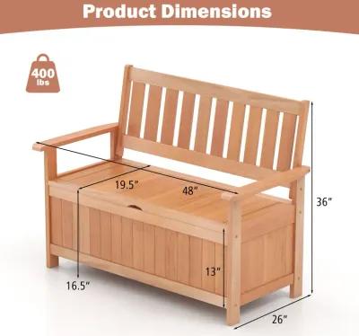 48 Inch Patio Wood Storage Bench with Slatted Backrest