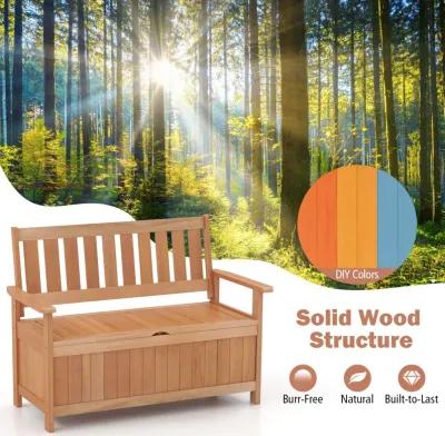 48 Inch Patio Wood Storage Bench with Slatted Backrest