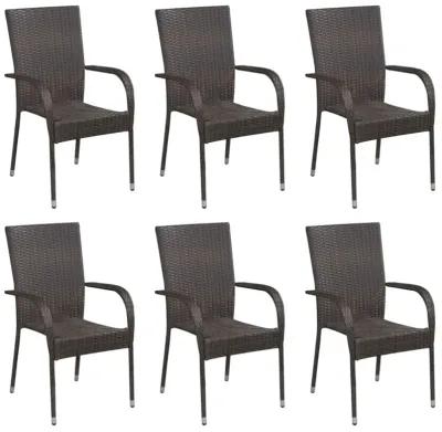 vidaXL Stackable Outdoor Chairs 6 pcs Poly Rattan Brown