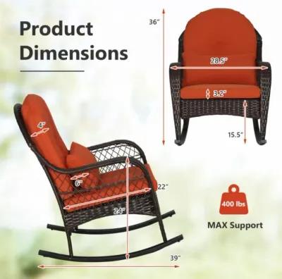 Hivvago Patio Rattan Rocking Chair with Seat Back Cushions and Waist Pillow