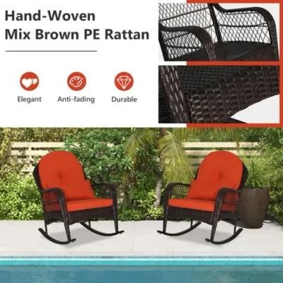 Hivvago Patio Rattan Rocking Chair with Seat Back Cushions and Waist Pillow