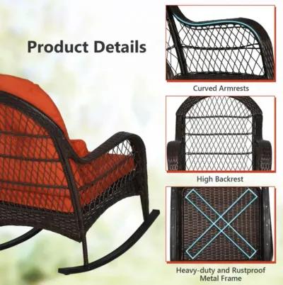 Hivvago Patio Rattan Rocking Chair with Seat Back Cushions and Waist Pillow