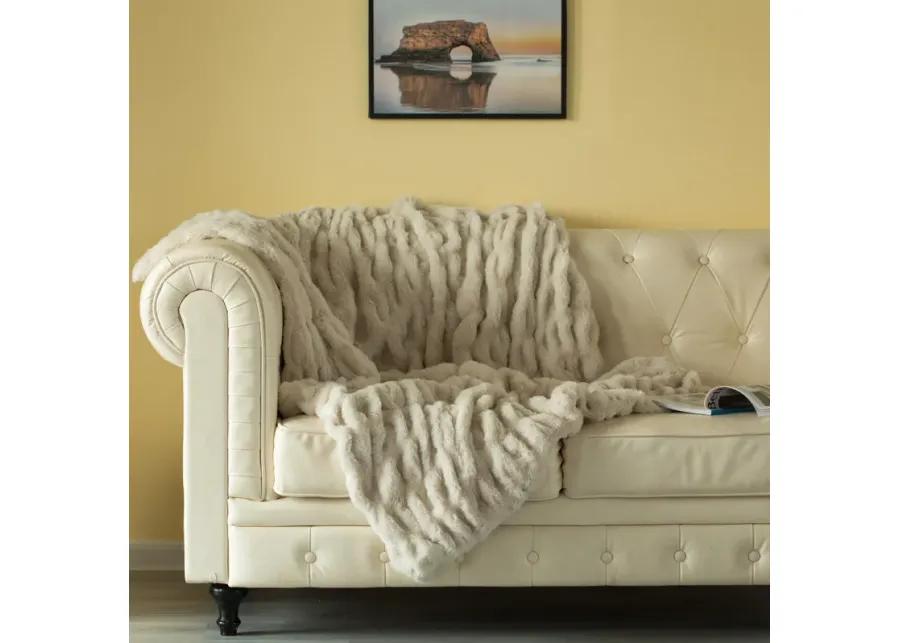 50 in. x 60 in. Rached Faux Fur Cozy Throw Blanket - Decorative Plush Blanket for Sofa and Bed, Soft and Comfortable Home Accent, Stylish Living Room and Bedroom Decor, Warm Winter Blanket, Cream