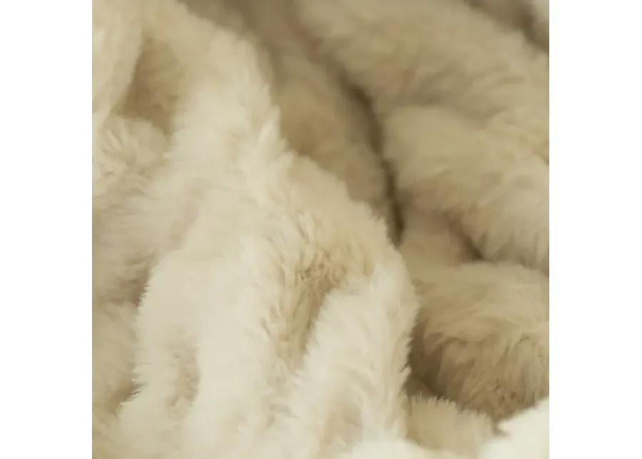 50 in. x 60 in. Rached Faux Fur Cozy Throw Blanket - Decorative Plush Blanket for Sofa and Bed, Soft and Comfortable Home Accent, Stylish Living Room and Bedroom Decor, Warm Winter Blanket, Cream