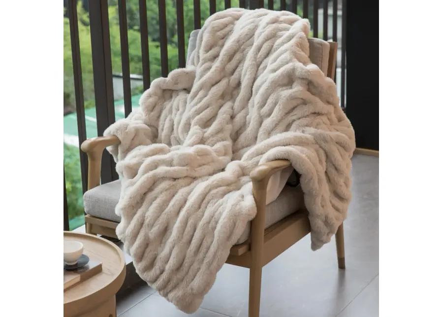 50 in. x 60 in. Rached Faux Fur Cozy Throw Blanket - Decorative Plush Blanket for Sofa and Bed, Soft and Comfortable Home Accent, Stylish Living Room and Bedroom Decor, Warm Winter Blanket, Cream