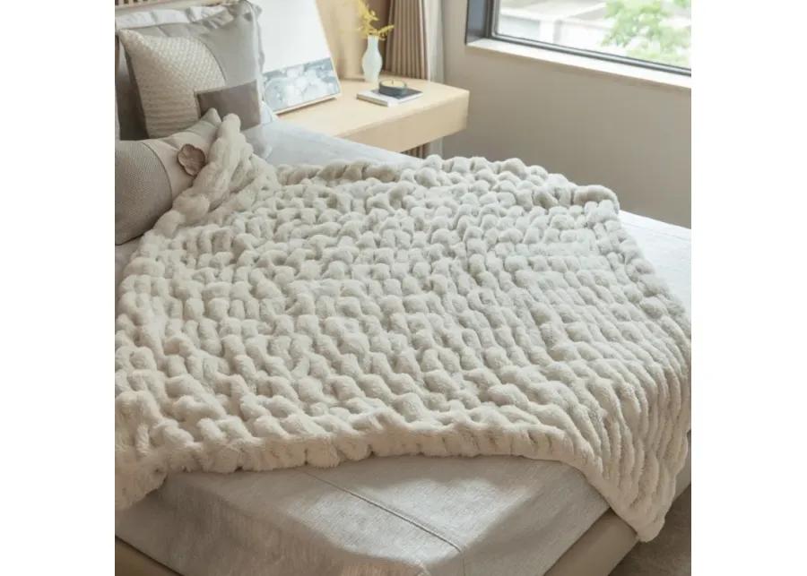 50 in. x 60 in. Rached Faux Fur Cozy Throw Blanket - Decorative Plush Blanket for Sofa and Bed, Soft and Comfortable Home Accent, Stylish Living Room and Bedroom Decor, Warm Winter Blanket, Cream