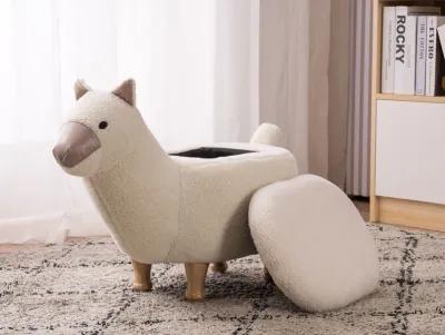 Cream and Tan Llama Storage Ottoman